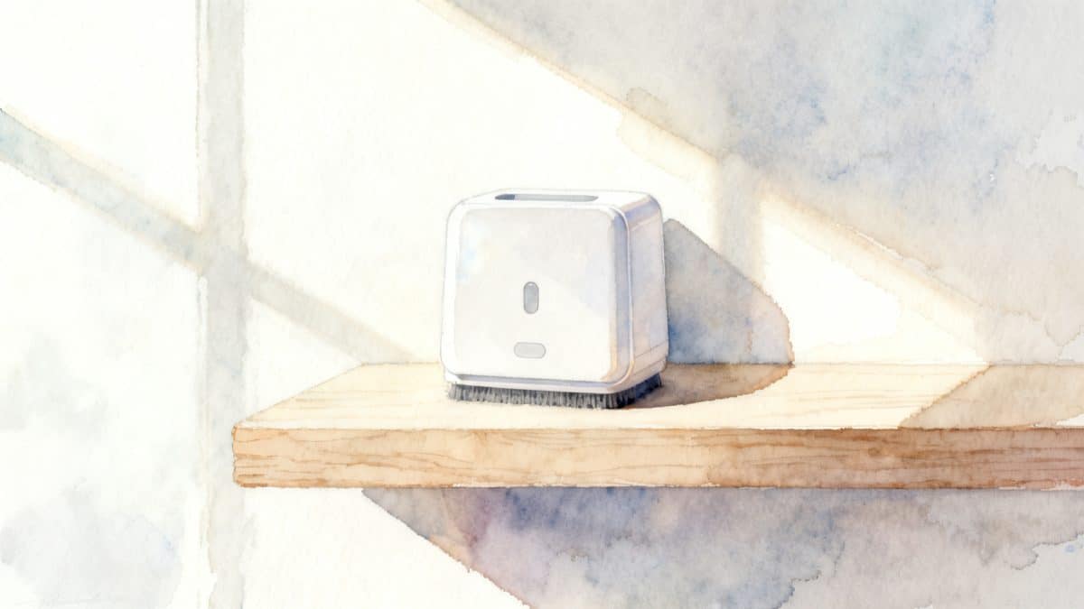 Illustration : un robot lave-vitre posé sur une étagère, comme en rayon